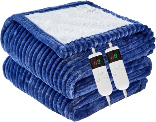 Image of Heated Blanket Electric Queen, Soft Flannel Heating Blanket with 8 Hours Auto Off 10 Fast Heating Levels Machine Washable Sherpa Heated Blanket with Overheating Protection