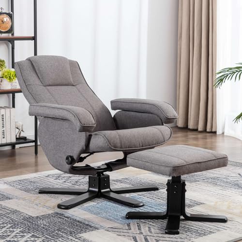 SVITA Charles Relaxsessel Hocker Sessel Fernsehsessel Drehsessel Polyester Holz Grau