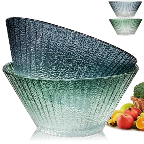 MLKLDOU Round Large Glass Salad Mixing Bowls Set 1100ml,Ripple-Embossed Tinted Glass Stackable Dinners Prep Bowls for Kitchen Baking Serving Appetizer Clear Glass Bowls