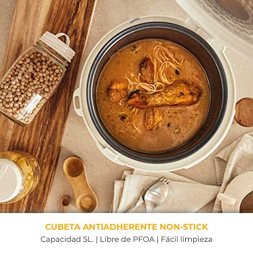 NEWLUX-Robot-de-Cocina-Multifuncion-5L-Mod-Newcook-Blanco-con-Cubeta-Antiadherente-Programable-24H-9-Funciones-y-8-Menus-automaticos-Mantiene-Caliente-24H