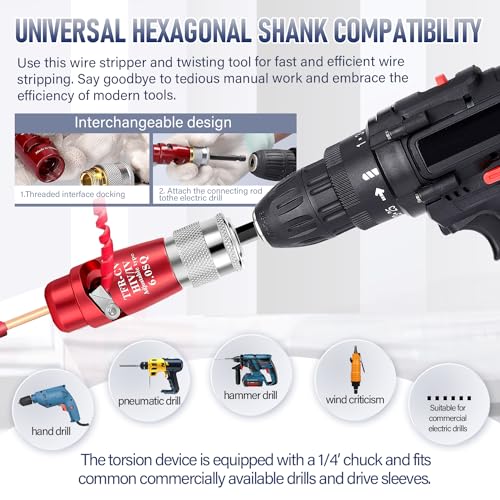 Mosxoed Wire Stripper for Drill, Wire Stripping and Twisting Tool, Professional Electrician Tool Set, Wire Nut Twister for Electrical Power Drill, Cable Quick Stripping and Connector