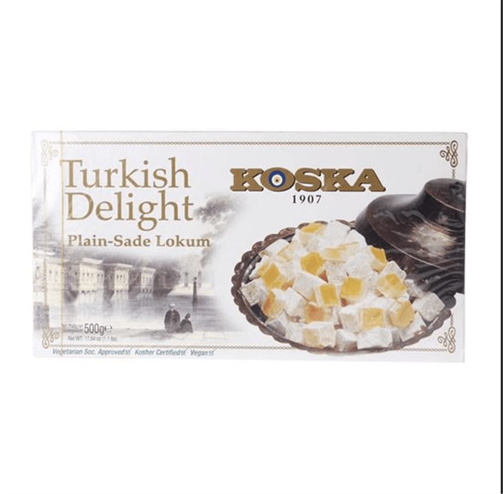 Turkish Delight Plain by Koska | Giftable Snacks 17.64 oz-500 gr | Sweet Traditional Delicious Soft Turkish Delights. | Vegan, Kosher and Halal Certified
