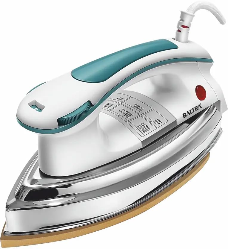 Image of Baltra Dry Iron Impact 1000 Watts, Golden Sole Plate Greblon Non Sick Soleplate with German Technology | Shock Proof Body Heavyweight Iron Press for Clothes 2 Years Warranty (Impact Dry Iron)