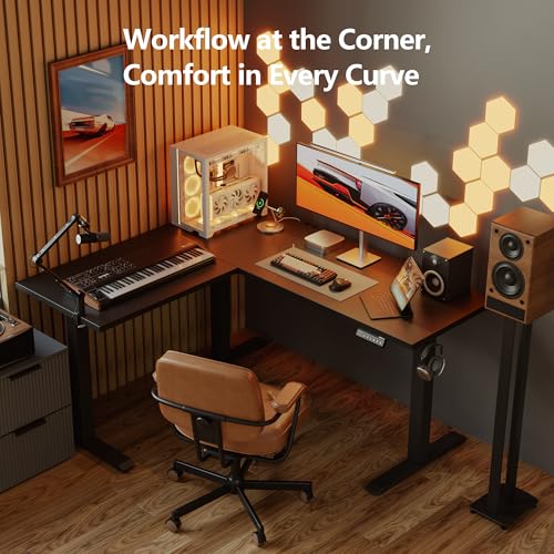 Image of Agilestic 59 Inch L Shaped Standing Desk Adjustable Height, Electric Corner Standing Desk, Sit Stand Computer Table with Splice Board, Black