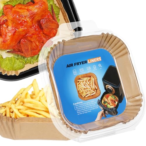 Somoga Thick Air Fryer Paper Liners Disposable Parchment Paper Non-Stick 100PCS Fit 3-5QT Air Fryer Liners Air Roasting Microwave Basket Oil-proof Resistant Baking Parchment Paper(Square, 6.5inch)