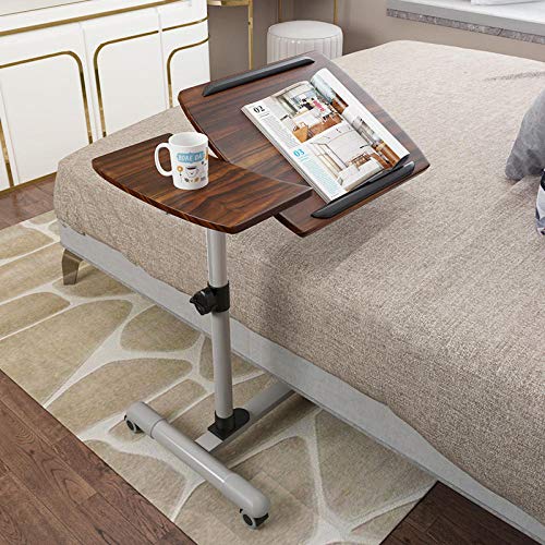 Rahmen aus Kohlenstoffstahl Betttisch Für Laptop mit Weiße Dichtekarte,Höhenverstellbar, Abschließbare Rollen, Couch Beistelltisch für Sofa Side