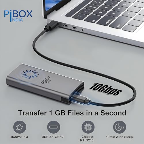 Image of PiBOX India NVME M2 Enclosure Fan, SSD Enclosure - USB 3.2 10Gbps, Tool-Free M.2 NVMe Case, PCI-E NVMe Reader, USB-C, Supports M & B&M Keys, 2230 /2242 /2260 /2280 SSDs Powerful, RTL9210CN