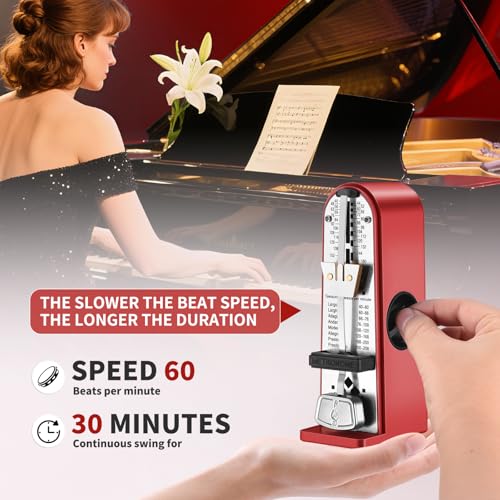 RIVVTA Mechanical Metronome, Metronome for Piano, Guitar, Bass, Violin, Drums & Other Instruments, Loud Sound and High Precision Track Beat for Beginners,Red
