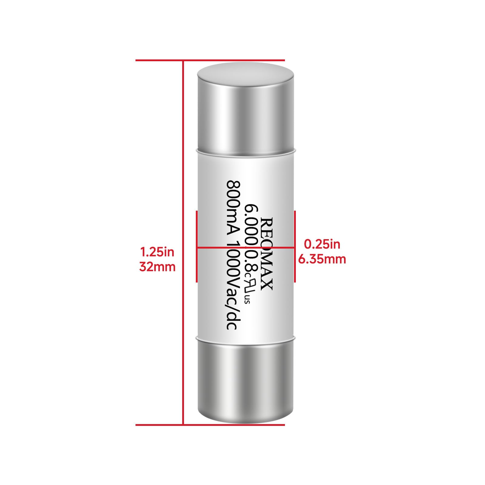 HV620 bezpiecznik multimetrowy 800 mA 1000 VAC/DC 6 x 32 mm, bezpiecznik ceramiczny do multimetru MM720, 5 szt