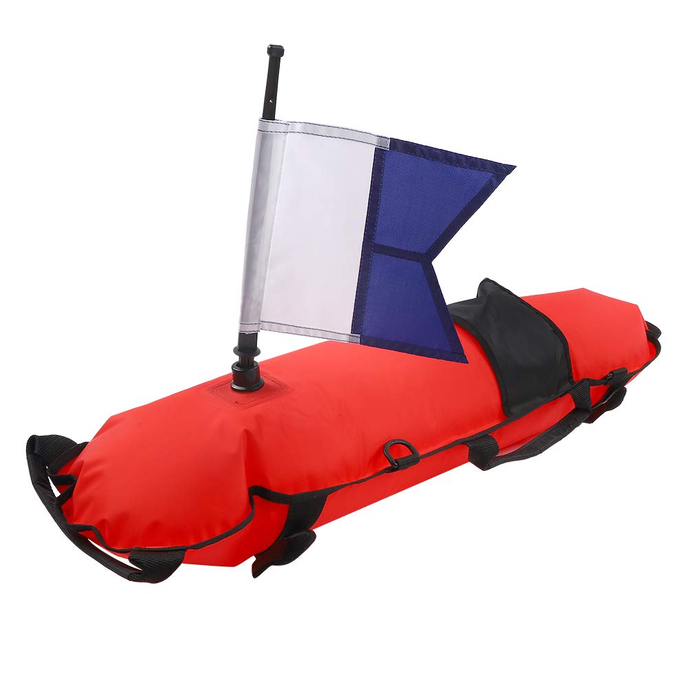 Bouée de marquage de surface de plongée haute visibilité avec drapeau de plongée, pour la plongée sous-marine, la pêche à la lance, cinq anneaux en D, trois crochets et boucles, verrouillage