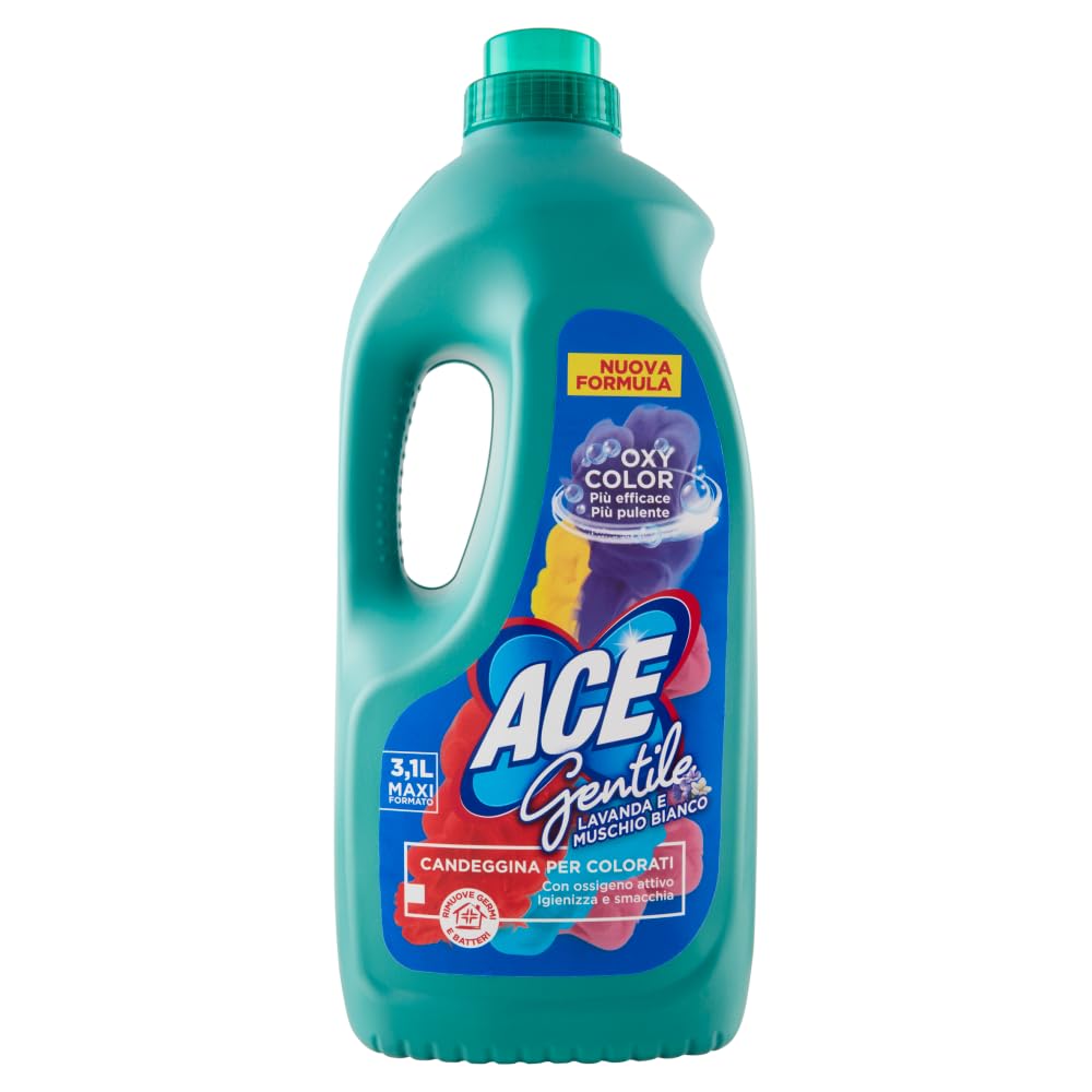 4 x Ace Gentile Candeggina per Colorati, candeggina per colori, lavanda e muschio bianco, efficace contro le macchie 3100 ml + portachiavi Beni Culinari gratuito