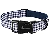 ARING PET Dog Collar, Cute Adjustable Comfortable Cotton Navy White Plaid Pet Collars for Small Medium Large Male Female Boy Girl Dogs-Small