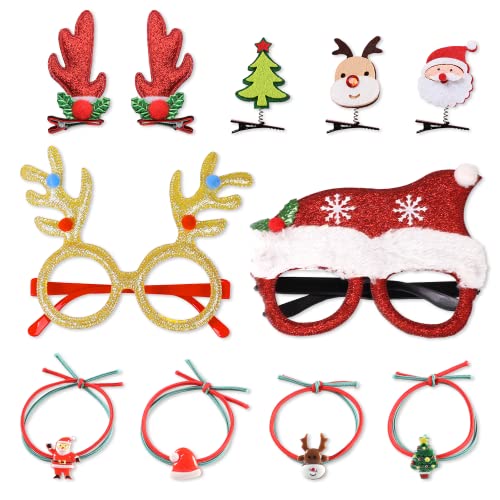CGLRybO 11 Stück Weihnachten Haarschmuck Set für Mädchen, inklusive Glitzer Weihnachten Haarspange, lustig Weihnachtenbrillen, Geeignet für Erwachsene und Kinder Weihnachtsfeier, Maskerade, Karneval Cover