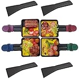 QcuGvy Raclette Pfännchen Ersatz 4 Stück Mini Antihaftbeschichtet Raclette Pfännchen Gusseisen mit 4 Schaufel für Raclette Grill Zubehör (Quadrat)