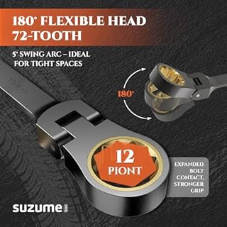 SUZUME 24-Piece Metric and SAE Flex Head Ratcheting Wrench Set 72 Teeth Cr-V Steel Ratcheting Wrench Set with 180° Flex Head Ratchet Wrenches Set For Auto,Machine Repair