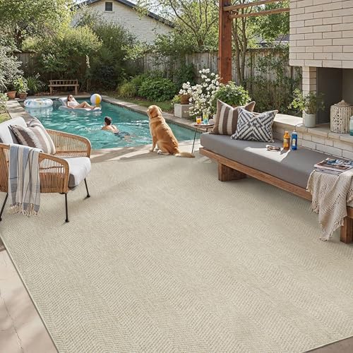 PureCozy Outdoor Teppich Wohnzimmer 120x180cm Outdoorteppich Wetterfest Balkon Schwarz Beige Teppiche Jute Optik Waschbarer rutschfest Indoor Carpet Garten Esszimmer Terrassen BüRo Groß Rug
