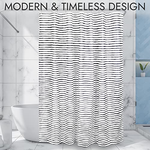 Varato Design Shower Curtain - Minimalistic Modern Line Shower Curtain Set - 12 Shower Curtain Hooks - Water Repellent Shower Curtains - 72X72 Shower Curtain Liner (White And Black Lines) #TOP6