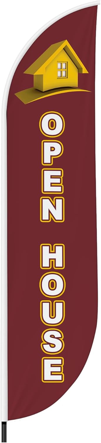 Now Open Feather Flag(11.5feetX2.5feet) by DreamController | Outdoor Business Advertising Tall Flag | Weather-Resistant Knitted Swooper Display | Made in USA | HD Print (Flag Only).