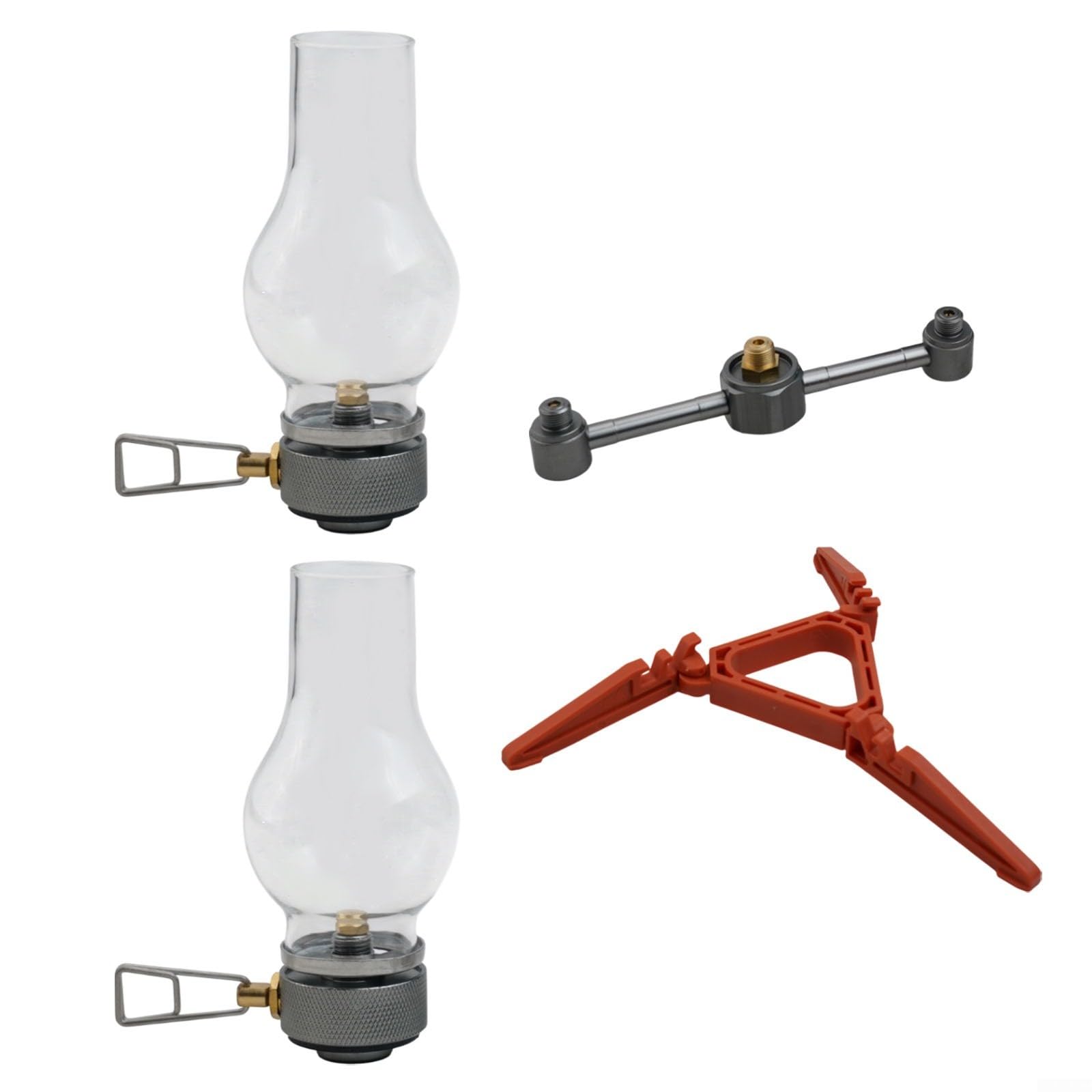 Lanterna a gas in rame per campeggio, lampada portatile per tenda con scatola portaoggetti, luce da trekking all'aperto, bianca (2 lampade a gas)