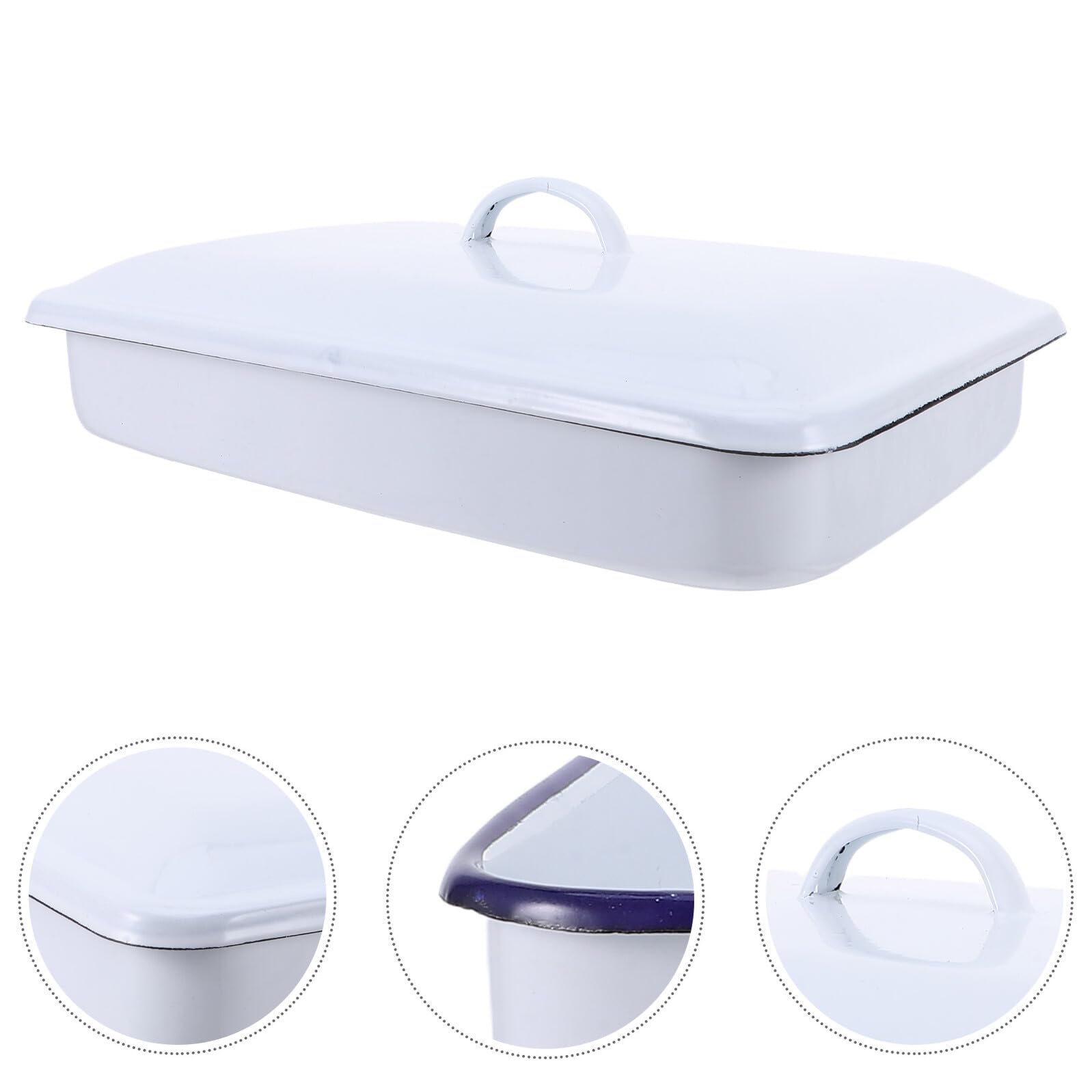 Bandeja de Laboratorio de Esmalte Rectangular con Tapa 30x20x5 Cm | Blanco, Estilo Retro Artístico, para Equipos de Laboratorio y Material Médico