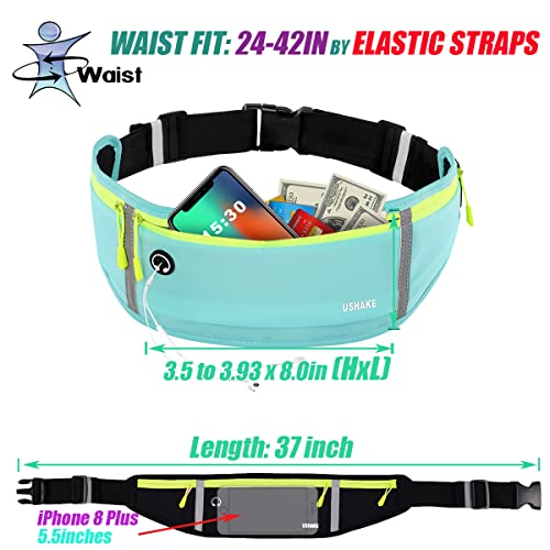 Image of USHAKE Slim Running Belt, Workout Fanny Pack for Men Women,Exercise Waist Pack for Apple iPhone Holder, Runner Belt for Running Walking Cycling Camping Gym Mint blue