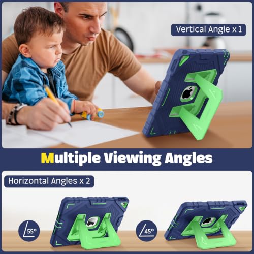 Image of Fintie Kid-Friendly Case for iPad 9th / 8th / 7th Generation 10.2 Inch | Fully-Body Rugged Heavy Duty Shockproof Cover, Portrait & Landscape Viewing, Built-in Kickstand, for Girls /Boys, Navy /Green