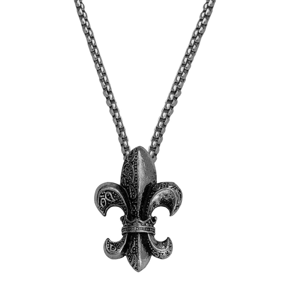Fleur De Lis Royal French Lilu Medallion Historical Amulet Gift Jewelry Black And Silver Metal Pendant Chain For Men And Women SPn2022843-image-11