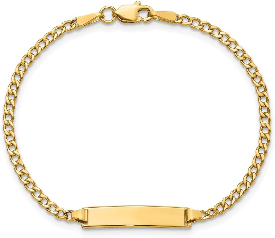 Jewels By Lux Engravable Personalized Custom 10K Yellow Gold Solid Curb Link ID Bracelet For Women Length 6 inches Width 4.17 mm With Lobster Claw Clasp