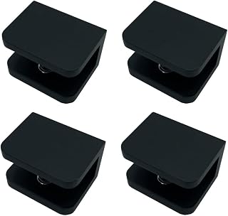 Pack of 4 LukLoy Brass Glass Clip, No-Drill-in-Glass Glass Clamp Holder Glass Shelf Bracket Support for 10-12mm Glass (Matte Black, for 10-12mm Glass)