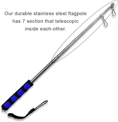 Miniatura 2 de The Flag Joint Poste retráctil compacto extensible de mano (azul) 11.0 in perfecto para mochilas, para llevar a eventos, desfiles, excursiones,