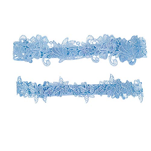 Cicitoywo Wedding Garters For Bride, 2 Pieces Lace Bridal Garter Set, Women's White Garter Belt Wedding Bridal Garter Prom Garter Bridal Accessories Lingerie Leg Garter Belts (Blue/Lace) #TOP4