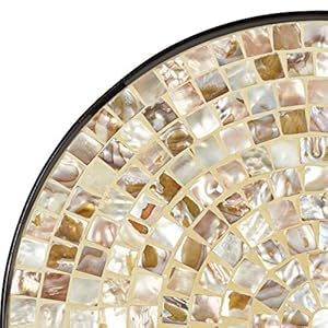 Mother of pearl modern black metal round outdoor accent side table 14 wide natural mosaic tile tabletop gracefully curved legs for spaces porch patio home house balcony deck  urban country home decor