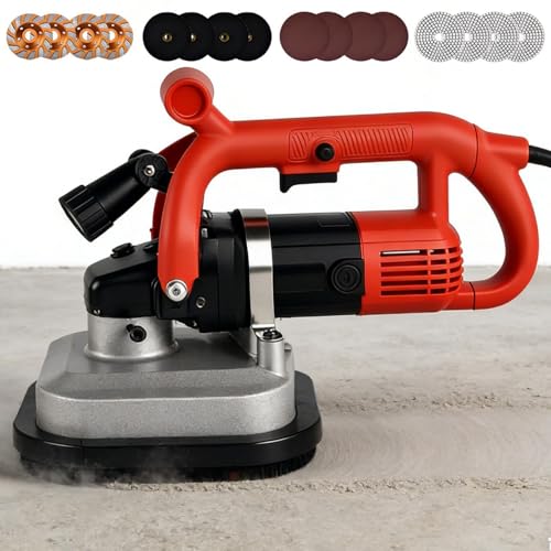 ZHIXUMM Ponceuse-Polisseuse éLectrique Rotative à 4 TêTes, Meuleuse d'angle pour BéTon, Ponceuse à BéTon pour Murs Et Sols, 3600 W, 6 Vitesses Variables...