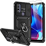 SMKY for Moto G Play 2023 Case,Moto G Pure Case,with Screen Protectors and Camera Cover,[Military Grade] 16ft.Drop Tested Cover with Magnetic Kickstand, Black