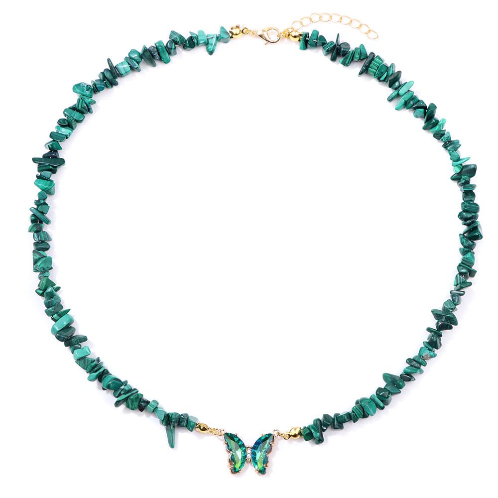 Colliers Pour Pièrres Naturelles Femme Pierres Concassées Malachite Collier En Pierre Naturelle Déclaration Simple Chakras Cristal Papillon Pendentif Collier Saint Valentin Bijoux Cadeau Pour Hom