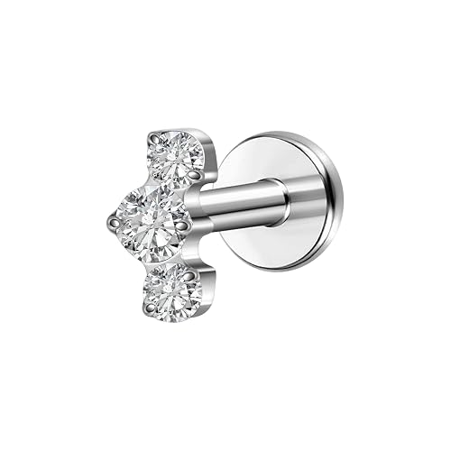 16G Flat back Earring Stud ASTM F136 Titanium 6mm 8mm Push In Fit Threadless Dainty Cartilage Piercing Jewelry for Women for Tragus Helix Rook Conch Lobe Lip