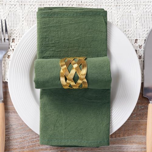 Image of Cotton Linen Napkins Set of 8 17 inchx17 inch Reusable Cloth Napkins Olive Green | Washable Durable Dinner Napkins Stonewashed Linen Napkins Cloth for Wedding Party Bridal Shower Everyday Use Gathings Decor