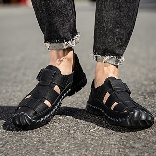 Sandals Men Breathable Leather Casual Shoes Men's Sandal Leisure Flats Retro Beach Shoe(39)2