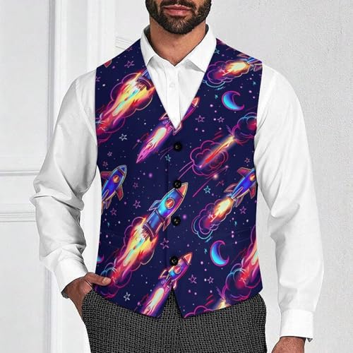 Neon Rocket Launch Men's Suit Vests Business Formal Dress V-Neck Waistcoat Tops with 2 Pockets2