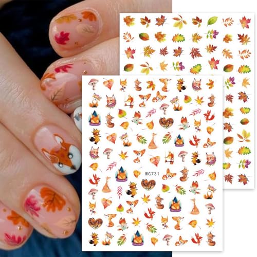 8 Sheets Maple Leaves Nail Art Stickers Fall 3D Self-Adhesive Stickers Decals Thanksgiving Nail Stickers Nail Decorations Decals Golden Leaves Designs Autumn Nail Art Decorations for Women - Image 5