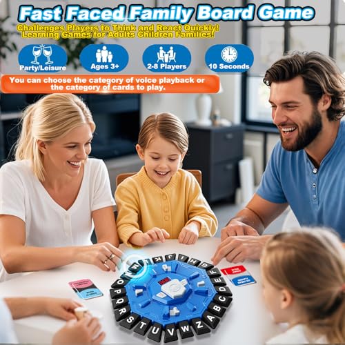 Word Game Family Board Games for Kids & Adults with 2 Modes,220 Topic Categories 24 Letters Pressing Game,Fun Fast-Paced Puzzle Games for Boys Girls Age 3+, 2-8 Players,Christmas & Birthday Gifts,Blue