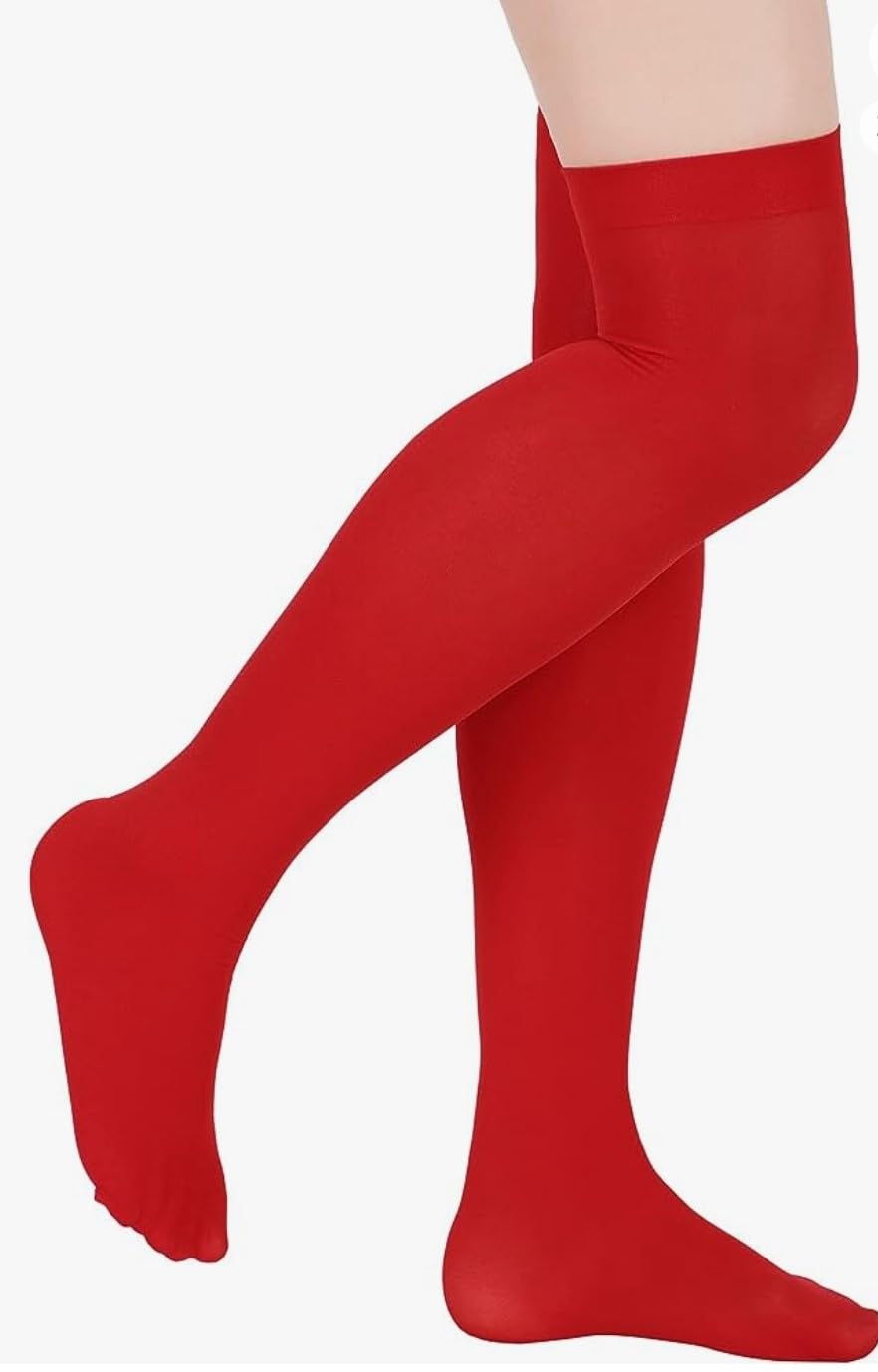 MUKHAKSH (Pack of 1 Pair = 2 Stockings Girls Cotton Red Stocking Thigh High Long Over The Knee Red Socks - Image 4 thumbnail