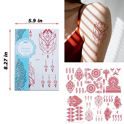 XMASIR 12 Sheets Black Red Tatoo Sticker for Women Girls Waterproof Fake Tattoos Temporary Lace Tattoo Kits - Image 2