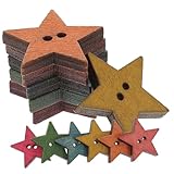 Mipcase 50 piezas Botones de Madera con Forma de Estrella para Manualidades Costura y Adornos DIY con Dos Agujeros Decoración Artesanal Versátil