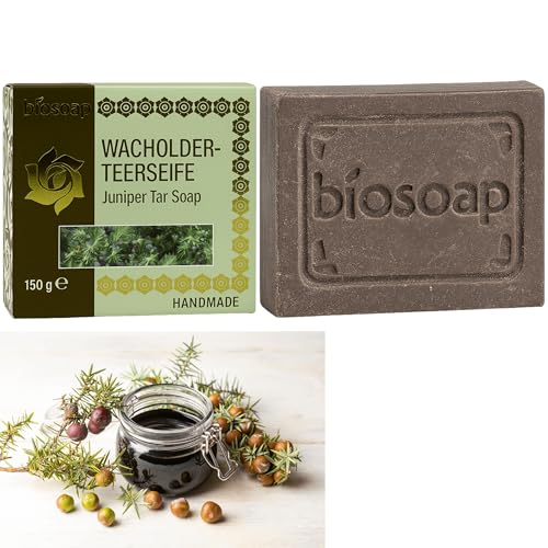 150 g de alquitrán de enebro hecho a mano, jabón natural con enebro real, aceite, cuidado natural para la piel y el cuerpo, jabón de manos, jabón facial y jabón corporal, para hombres y mujeres (jabón