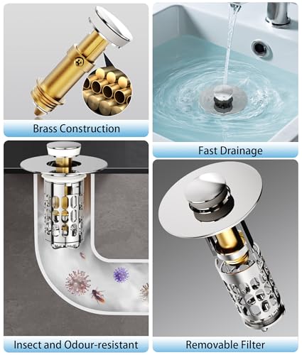 Image of QYHNYJF Upgraded Bathroom Sink Stopper - Universal Pop-Up Drain Plug with Anti-Clog Hair Catcher, Durable Stainless Steel & Silicone Seal, Fits Standard 1.1-1.5 Inch Sink Drains, Silver