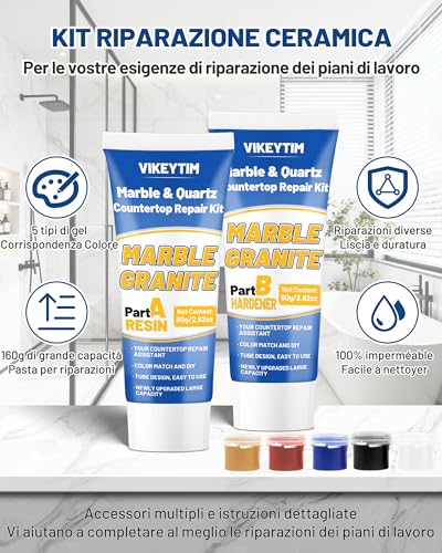 Kit Riparazione Piastrelle 160G (Corrispondenza Colore), Kit Di Riparazione Di Marmo E Granito Per Difetti Scheggiature Buchi Crepe, Riempimento Ricostruzione Ceramica Pietra Superficie Dura - 7