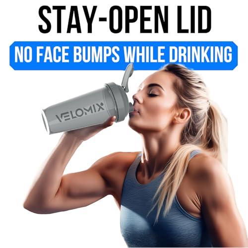 Image of VELOMIX -4 Pack- 28 oz Protein Shaker Bottles for Protein Mixes - 4x Wire Whisk | Leak Proof Shaker Cups for Protein Shakes | Stackable Protein Shaker Bottle Pack (A1) Silver Aurora