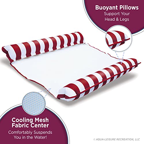 Image of Aqua 2-in-1 Catalina XL Pool Float & Hammock - 1-2 Person, Multi-Purpose, Inflatable Pool Floats for Adults - Burgundy /White Stripe