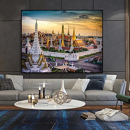 Paesaggio della Thailandia-Grand Palace e Wat Phra Kaew al tramonto Bangkok/Diamond Painting Kit Completo,/Diamond Painting Kit 5D Full Principiante Artigianato//